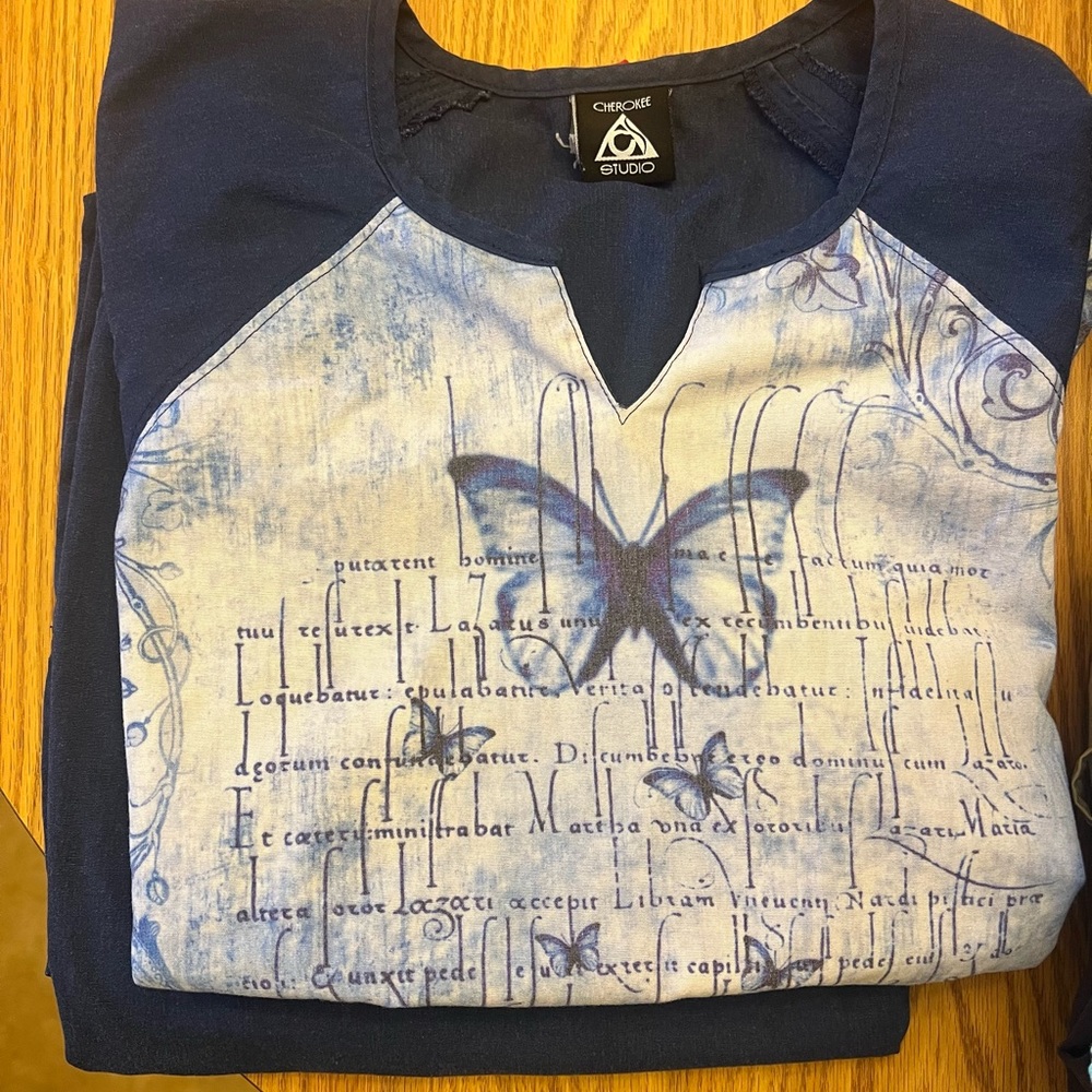 Cherokee, XS Top, XSP Petite Pant, Navy Blue/White